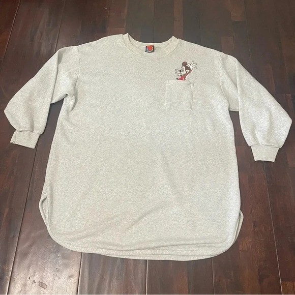 Mickey Unlmtd Disney Shirt Peek Pocket Long Sleeve Fleece Crew Neck Grey Mickey - Picture 1 of 8